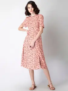 FabAlley Peach-Coloured Georgette Midi Dress