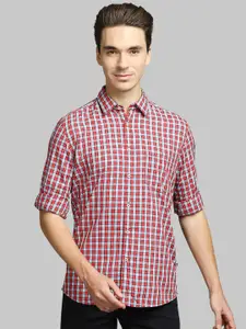 Parx Men Red Slim Fit Checked Casual Shirt