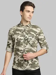 Parx Men Green Slim Fit Camouflage Printed Casual Shirt