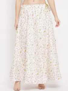 Clora Creation Women White & Gold-Coloured Embroidered Flared Maxi Skirt