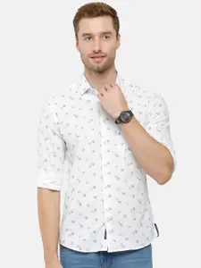 CAVALLO by Linen Club Men White Floral Printed Casual Shirt