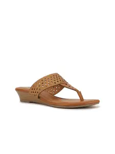 Bata Copper-Toned Wedge Sandals with Laser Cuts