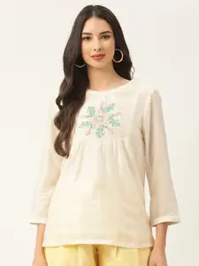 ROOTED Off White Floral Embroidered Top