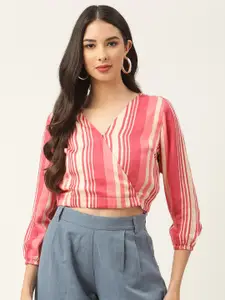 ROOTED Red Striped Wrap Crop Top