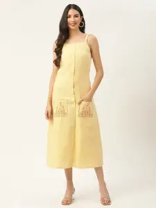 ROOTED Yellow Linen A-Line Midi Dress