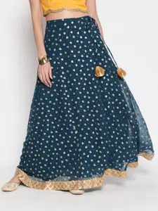AKIMIA Women Blue & Gold-Coloured Printed Maxi-Length Flared Skirt