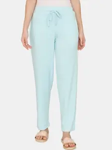 Zivame Women Turquoise Blue Solid Mid-Rise Lounge Pants