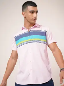 HIGHLANDER Men Pink Slim Fit Striped Casual Shirt
