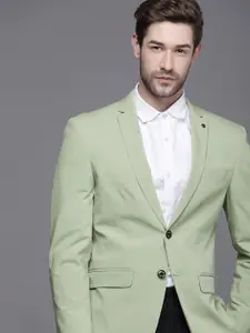 Allen Solly Men Light Green Solid Slim-Fit Single-Breasted Blazer