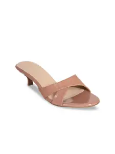 Ajanta Rose Gold Textured Party Kitten Sandals with Buckles