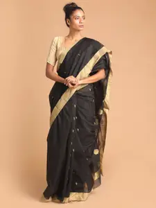 Indethnic Black & Gold-Toned Ethnic Motifs Zari Silk Cotton Chanderi Saree