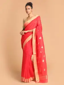 Indethnic Red & Gold-Toned Ethnic Motifs Silk Cotton Chanderi Saree