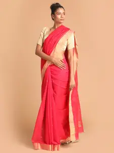 Indethnic Pink & Gold-Coloured Ethnic Motifs Zari Silk Cotton Chanderi Saree