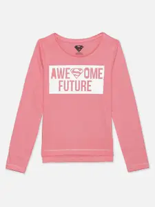 Kids Ville Supergirl Featured Girls Pink Typography Printed T-shirt