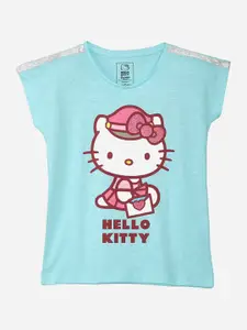 Kids Ville Girls Blue Hello Kitty Printed Extended Sleeves T-shirt