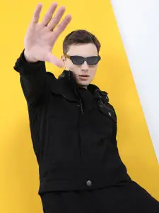 HIGHLANDER Men Black Geometric Colourblocked Tailored Jacket