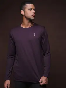 Campus Sutra Men Purple Extended Sleeves Dri-FIT Cut Outs Running T-shirt
