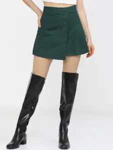Tokyo Talkies Women Green Solid A-Line Mini Wrap Skirt