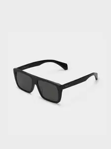 BOLON EYEWEAR Men Grey Lens & Black Square Sunglasses with Polarised and UV Protected Lens