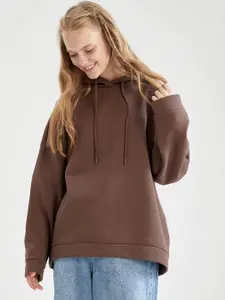 DeFacto DeFacto Women Coffee Brown Solid Hooded Sweatshirt