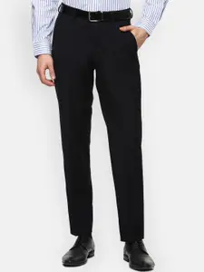 Louis Philippe Men Black Solid Mid Rise Formal Trousers