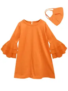 A.T.U.N. A T U N Orange Pure Cotton A-Line Dress with Mask