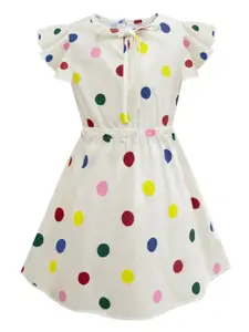 A.T.U.N. A T U N Cream-Coloured Polka Dots Printed Pure Cotton Dress