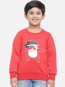 Kotty Boys Red Printed Fleece Sweatshirt