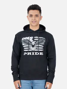 PRIDE APPAREL Men Black Printed Pure Cotton Hooded Sweatshirt