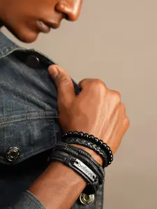 The Roadster Lifestyle Co Men Black Set Of 4 Alloy Wraparound Bracelets