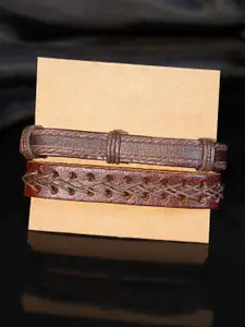 The Roadster Lifestyle Co Men Set of 2 Brown Leather Handcrafted Wraparound Bracelet