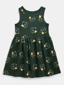 YK Girls Green Printed A-Line Dress