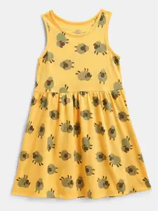 YK Yellow Floral Fit & Flare Cotton Dress