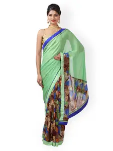 Geroo Jaipur Hand Dyed Green Bandhani Printed Georgette Sustainable Saree