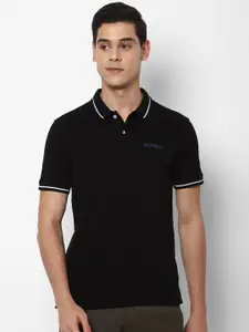 Allen Solly Men Black Brand Logo Printed Polo Collar Applique T-shirt