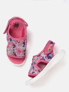 YK Girls White & Pink Printed Sports Sandals