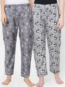 FashionRack Women Pack Of 2 Grey & Pink Printed Lounge Pants