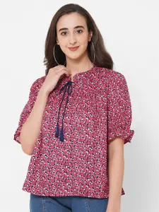PAPA BRANDS Red Floral Print Tie-Up Neck Top