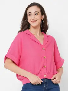 PAPA BRANDS Pink Extended Sleeves Linen Shirt Style Top