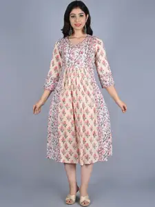 KALINI Women Beige Floral Printed Flared Sleeves Kurta