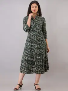 KALINI Women Grey & Beige Ethnic Motifs Printed Thread Work Fusion Kurta