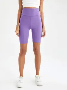 DeFacto Women Purple Solid Slim Fit High-Rise Sports Shorts
