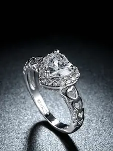 Yellow Chimes Silver-Plated White Stone-Studded Finger Ring