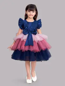 Pink Chick Navy Blue Colourblocked Layered Satin Dress