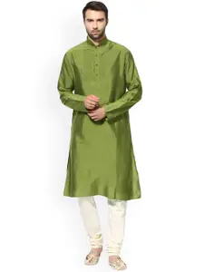 KISAH Men Green Thread Work Kurta