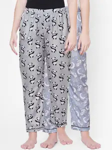 FashionRack Women Grey & Blue Set Of 2 Printed Lounge Pants