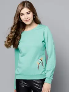 RARE Women Turquoise Blue Embroidered Sweatshirt