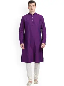 KISAH Men Purple Solid Straight  Kurta