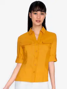 ZALORA BASICS Women Yellow Chest-Pocket Casual Shirt