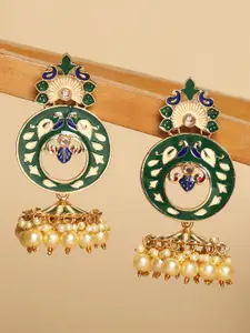 OOMPH Green Floral Jhumkas Earrings
